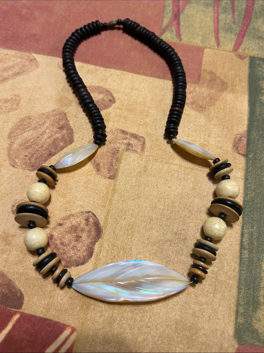 Handcrafted Natural Shell and Wood Bead Necklace - Neutral Tones